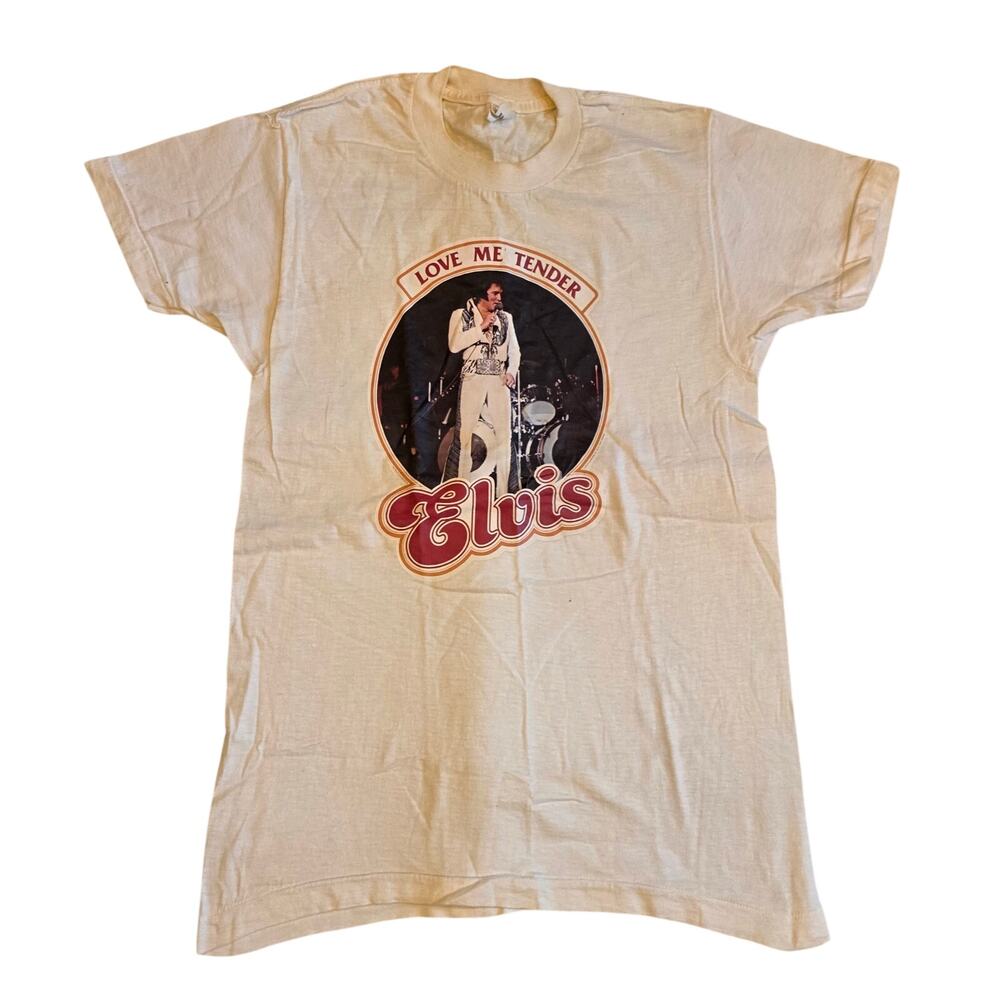 VTG 1970s Elvis Presley Love Me Tender Graphic T-Shirt Single Stitch White Small